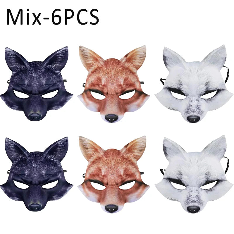 1 3 Half Face Halloween Mask Animal Fox White Wolf Male Female Masks Zpaxo Mix-6PCS