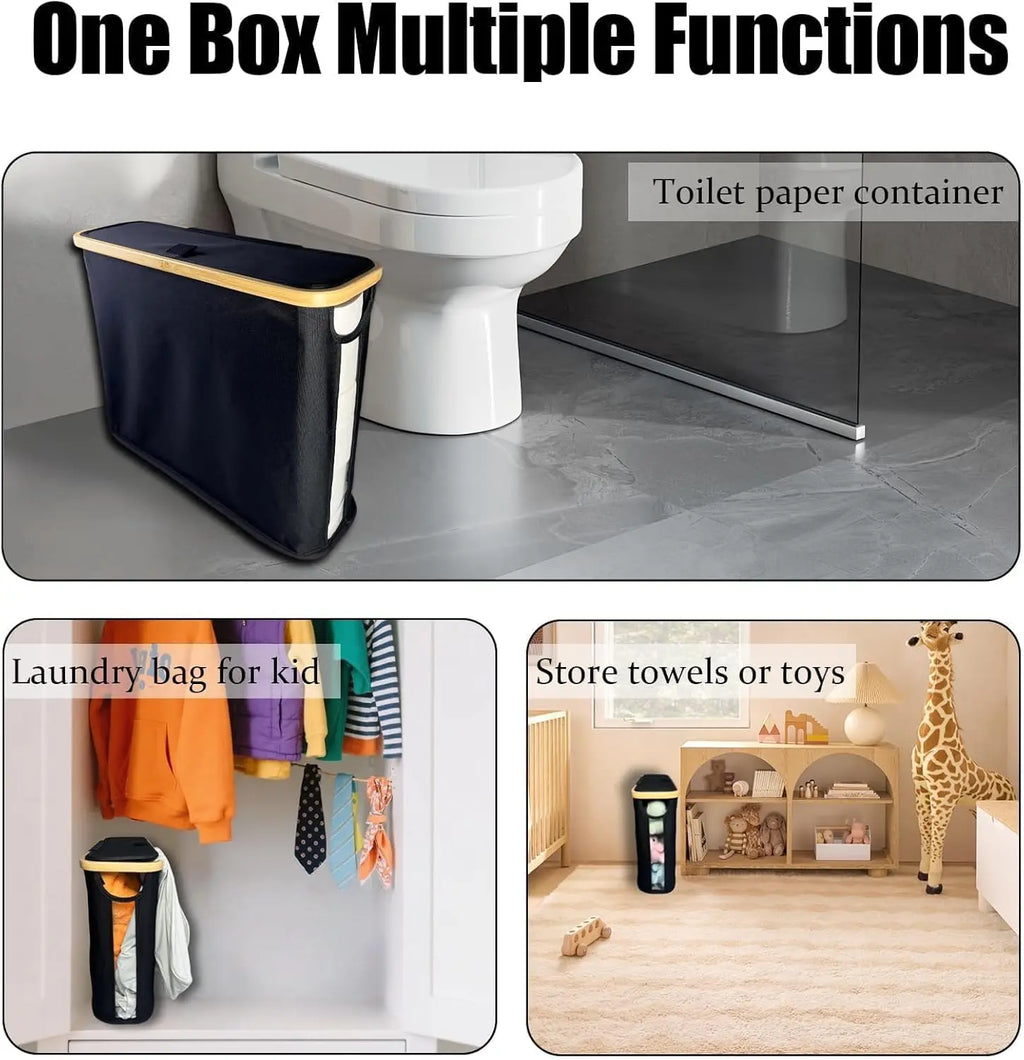 Large Foldable Oxford Storage Box with Lid & Bamboo Frame