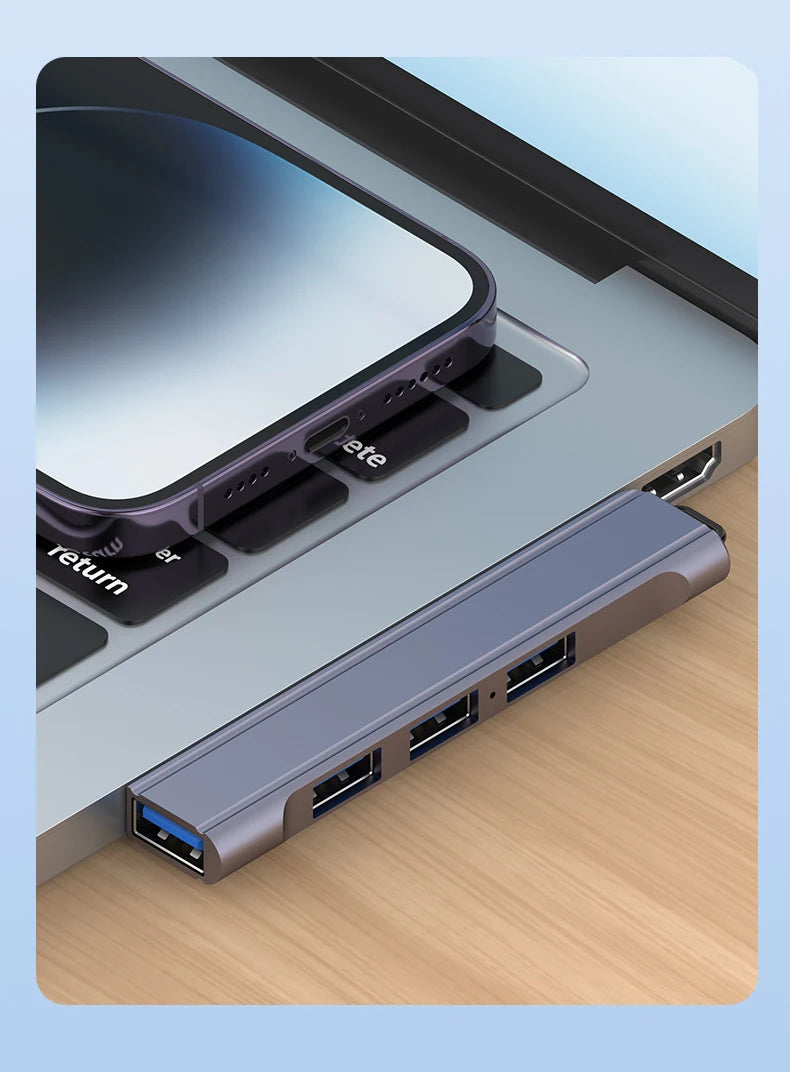 Laptop USB HUB Splitter Aluminum Extender Four Port Side Bending Zpaxo