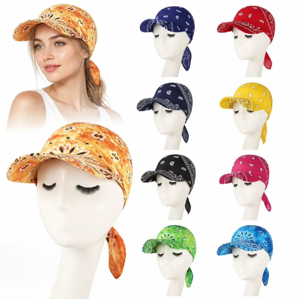 New Wide Brim Baseball Caps Head Scarf Lightweight Breathable Sun Visor Turban Pre-Tied Bandana Scarf Cap Women Outdoor Zpaxo