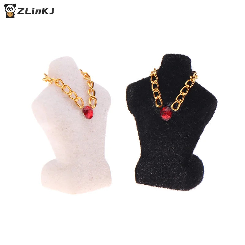▶1PCS 1/12 Dollhouse Necklace Display Stand With Necklace Dollhouse Jewelry Stand Dollhouse Accessories Micro Scene Photo Props Zpaxo