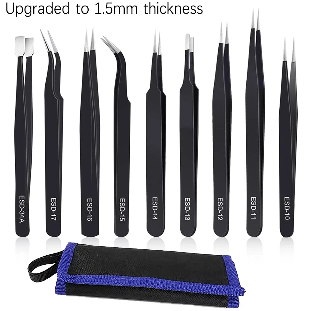 ESD Anti-Static Precision Tweezers Set – 6-10pcs Stainless Steel