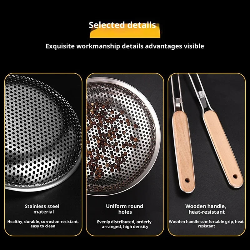 Oil Pot Food Filter Wooden Handle Stainless Steel Colander Pasta Noodle Strainer Skimmer Spoon Strainer Cooking Kitchen Utensils Zpaxo