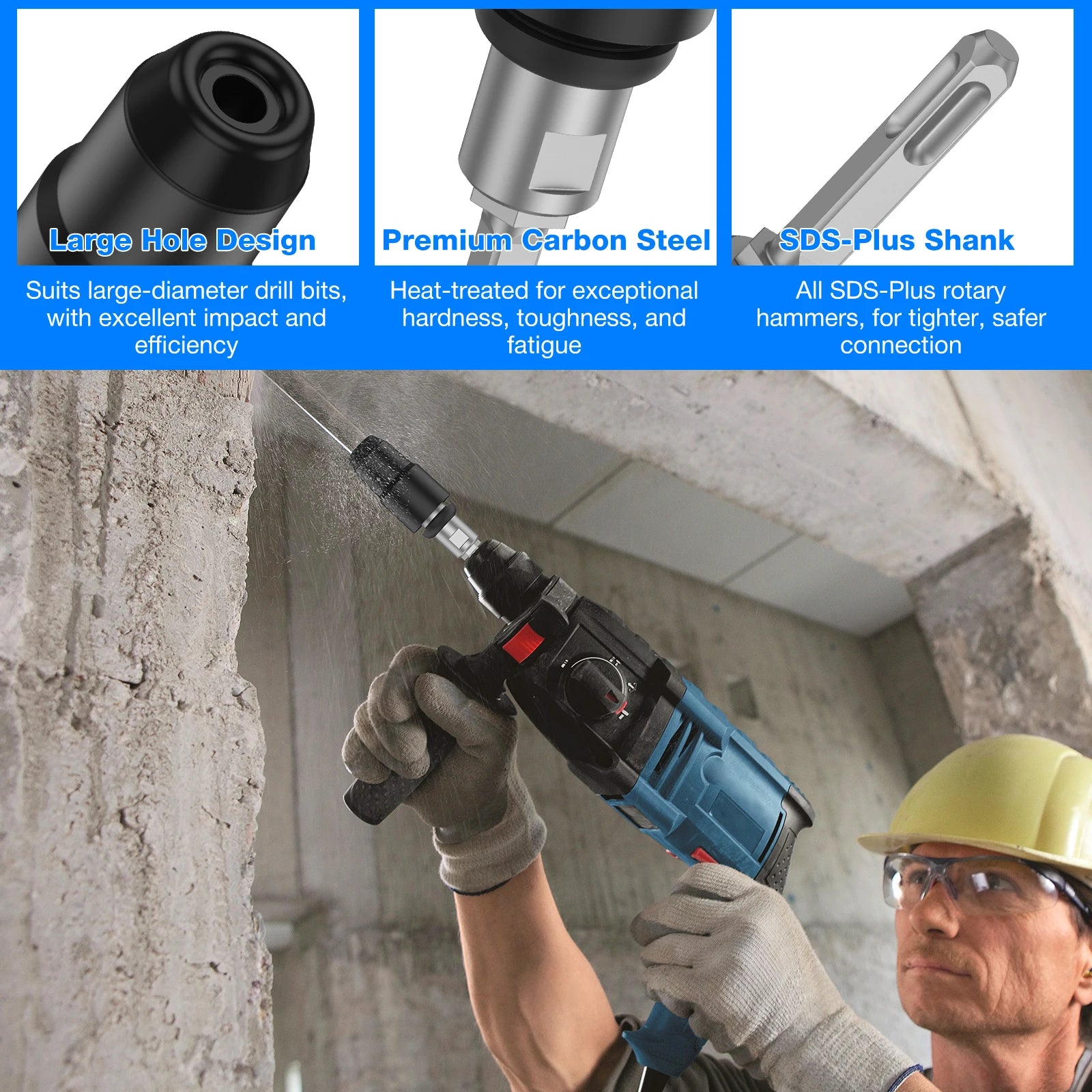 Carbon Steel Drill Bit Adapter for Rotary Hammer Drills Labor Saving Converter Shank Tool Drill Bit Adapter for Concrete and Zpaxo