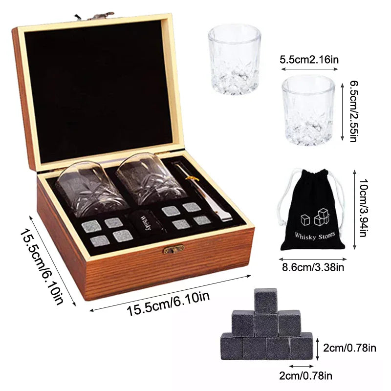 Father'S Day Gift For Men Whiskey Stones Set 8 Pcs Granite Ice Cubes+ 2 Pcs Cups For Whisky In Wooden Bottle Box Present For Dad Zpaxo