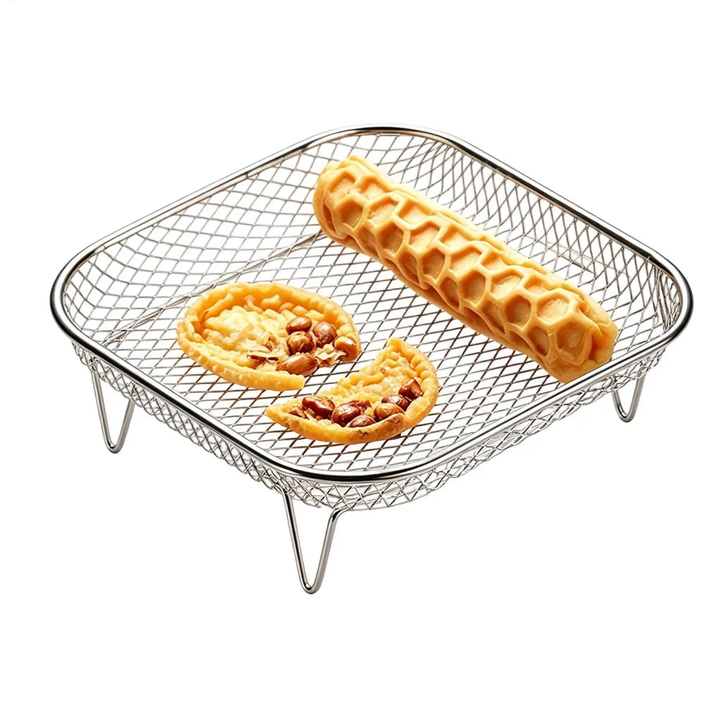 Stainless Steel Air Fryer Tray Food Grade Square Stackable Mesh