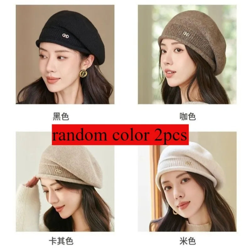 1 Hats Fashionable Versatile Autumn Winter Wool Knitted Middle-aged