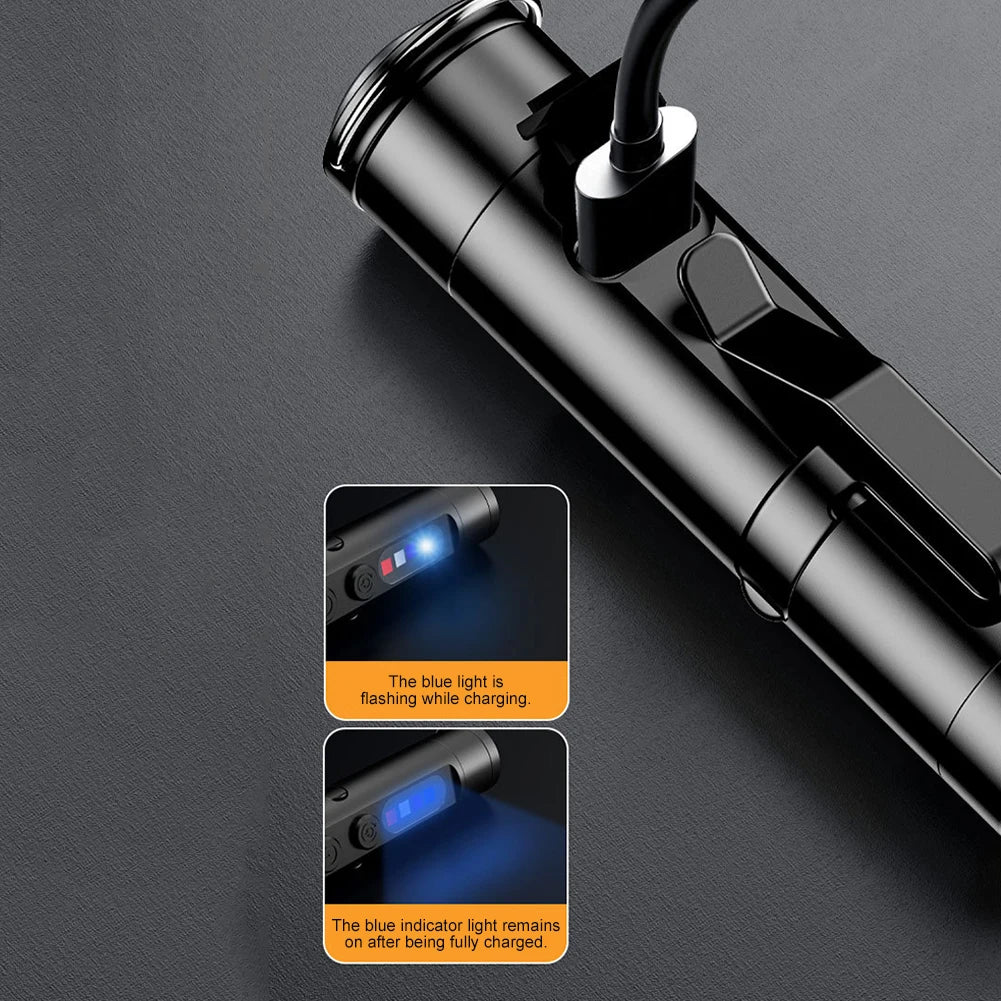 1- Mini Flashlight USB Rechargeable Aluminum Magnetic Bright LED