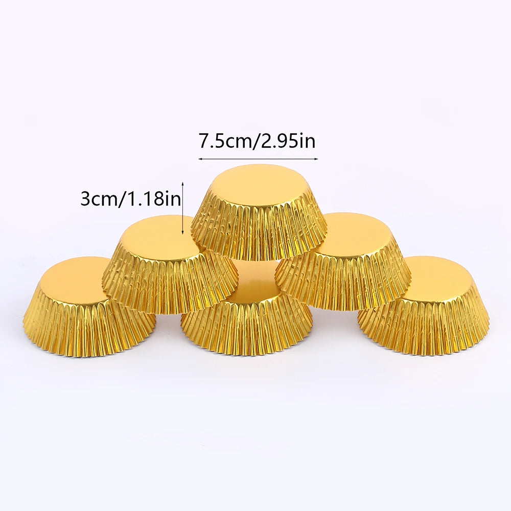 100Pcs Foil Cupcake Liners Metallic Muffin Paper Cases Baking Cups Gold Sliver Rose Gold Red Wedding Birthday Party Supplies Zpaxo