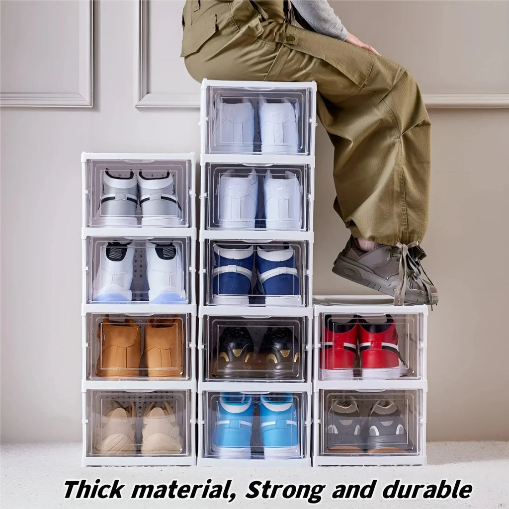 Shoes Storage Box Foldable Transparent Sneaker Shoe Organizers Cabinet Stackable Dustproof High-top Cabinet Shoe Rack Shelf Zpaxo