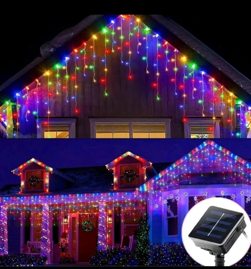 Solar LED Ice Bar Lights 10m 400led Christmas Colorful Curtain Lamp Zpaxo RGB 10M 300LED