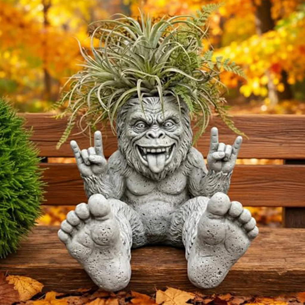 Resin Rebellious Monkey Planter Funny Big-foot Sasquatch Planter Outdoor Weather Resistant Novelty Gift for Plant Lovers Zpaxo