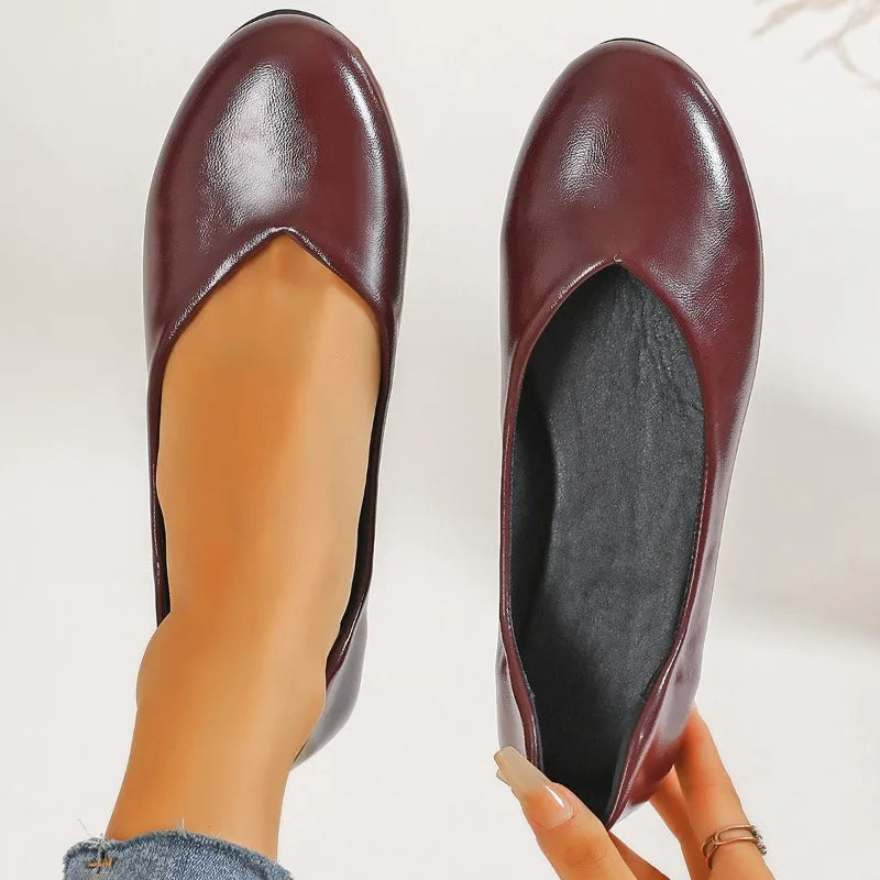 Spring Autumn Women's Solid Comfortable Single Shoes 2026 Women Round Zpaxo wine red 40