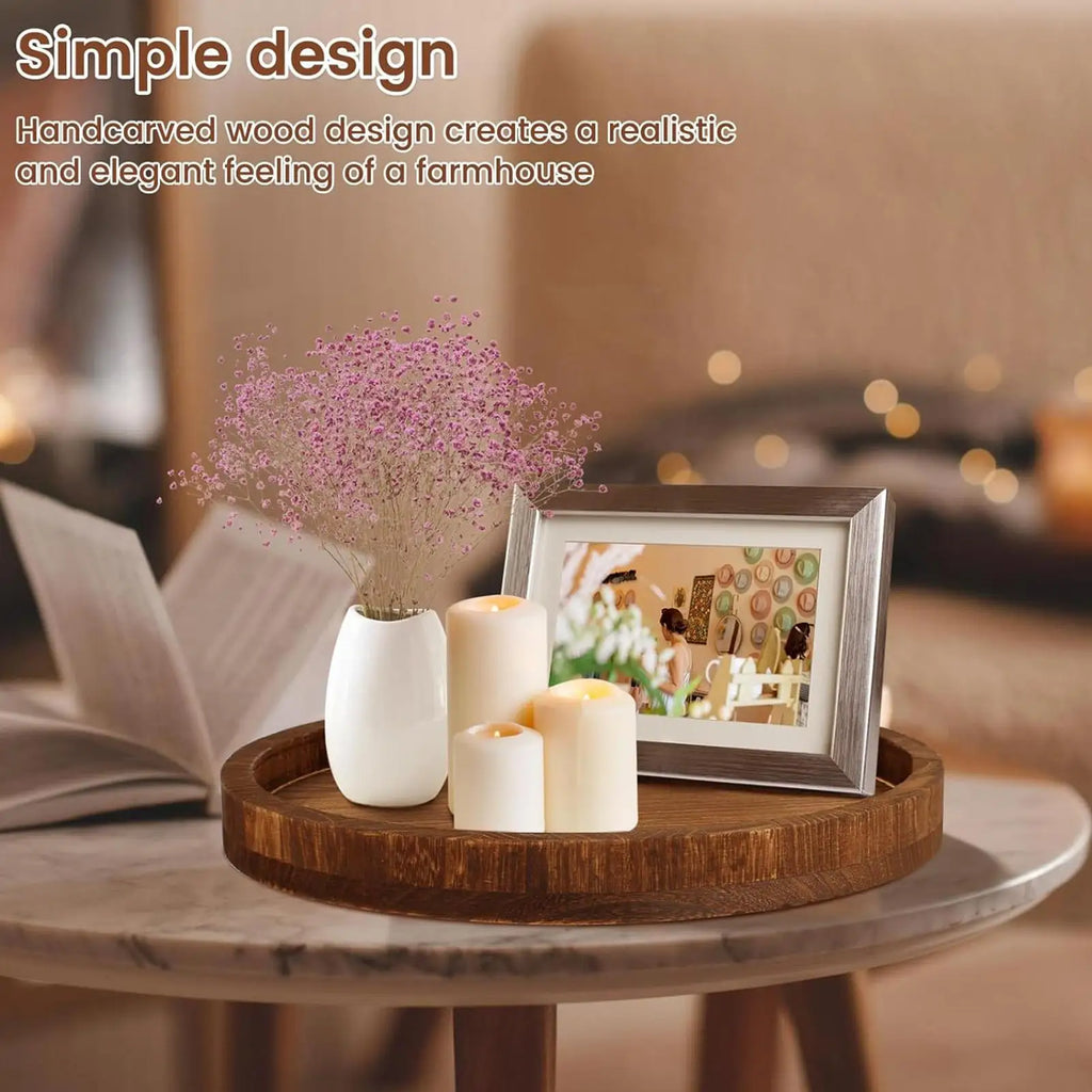 Table Wood Tray Rustic Wooden Display Stand Candle Plate Holder Soap