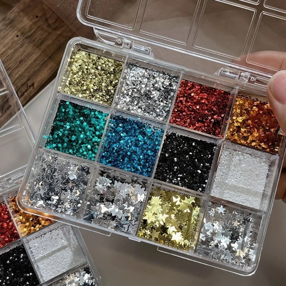12 Grids Box Nail Art Sequins Mixed Shape Dot Flakes Glitter Mini Zpaxo Multicolor