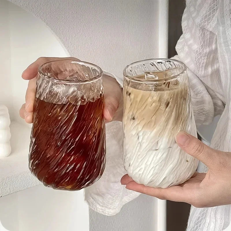 400ML Coffee Mug Glassware Stripe Glass Cup Ice Mug Transparent Glass Tea Cup Drinkware Juice Milk Mocha Cups Kitchen Supplies L Zpaxo