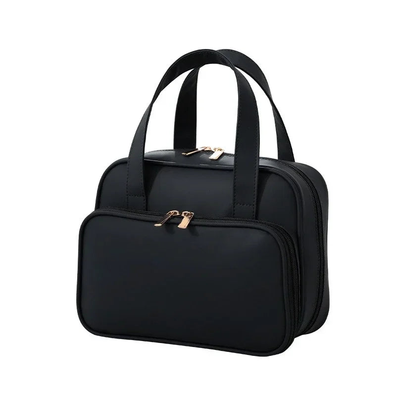 New Handheld Four Sided Toilet Bag, Travel Cosmetics Storage Bag, Waterproof Makeup Organizer Bag, Large Capacity Pouch Lady Box Zpaxo Black
