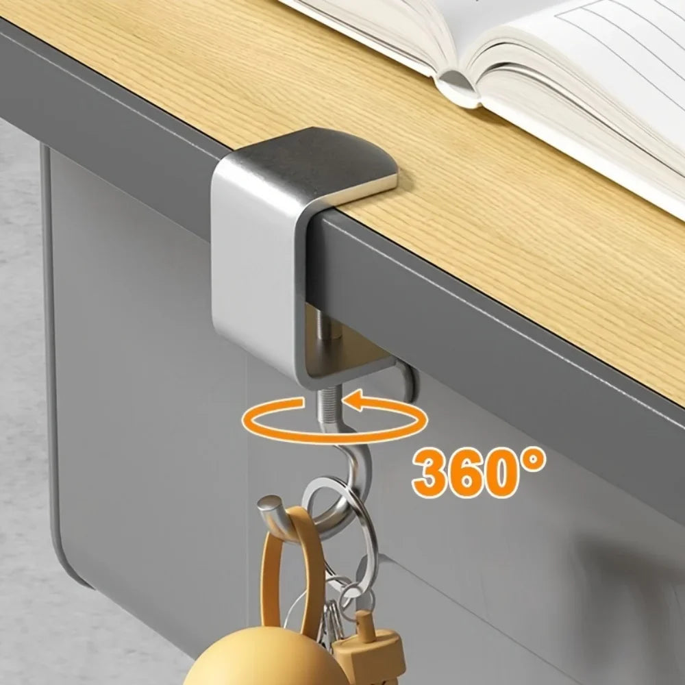 360° Rotatable Steel Table Hooks – No-Drill Desk Organizer Desk Clamp Hooks Zpaxo