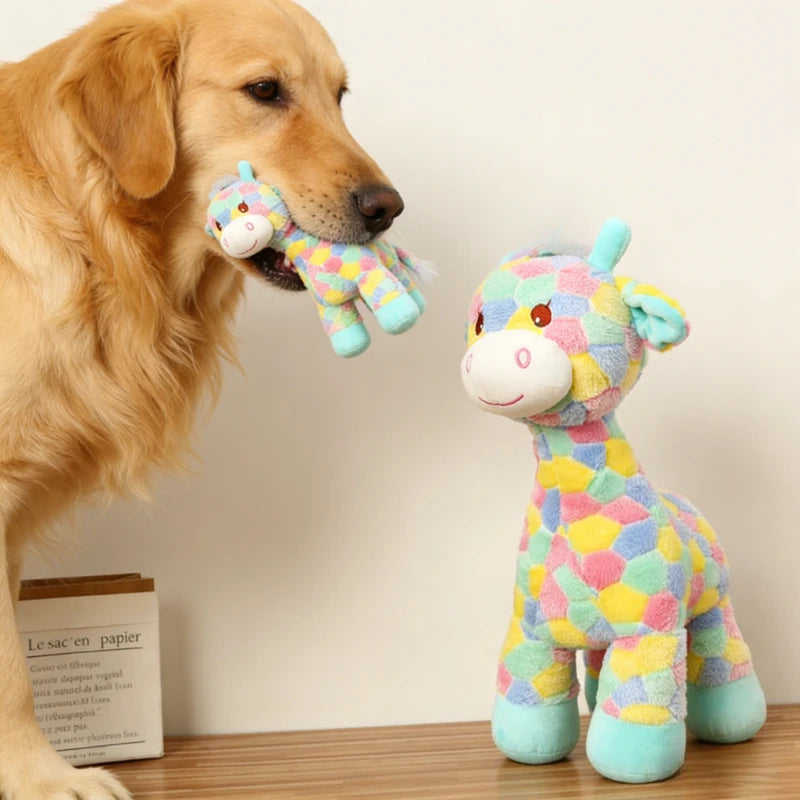 Colorful Cartoon Deer Design Pet Grinding Teeth Plush Toy, Durable Chew Toy For Dog Interactive Supply Zpaxo