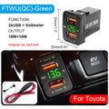 QC 3.0 USB Charger For Toyota Corolla Yaris RAV4 Car Power Adapter Socket Fuse LED Indicator Voltmeter Test Interior Accessories Zpaxo FTWU(QC) Green