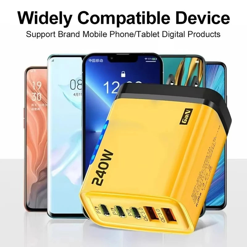 5 in 1 GaN Desktop Charger 240W Fast Charging Adapter For iPhone 17 16 15Pro Samsung 10A USB To Type C Cable 3PD 2USB Charger Zpaxo