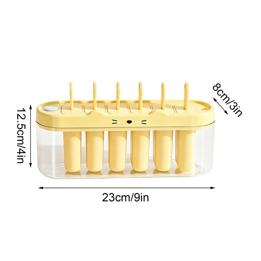 6-Cavity Popsicle Mold – Ice Pop Maker with Sticks Popsicle Mold Zpaxo Yellow