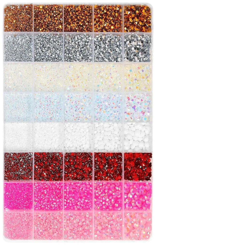 24 Grid Resin Nail Art Mixed Charms Flowers Butterfly Heart Pearl DIY