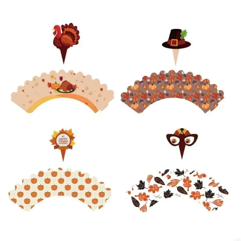 Autumn Harvest Cupcake Inserts Turkey Cake Decorations Thanksgiving Party DIY Crafts Zpaxo