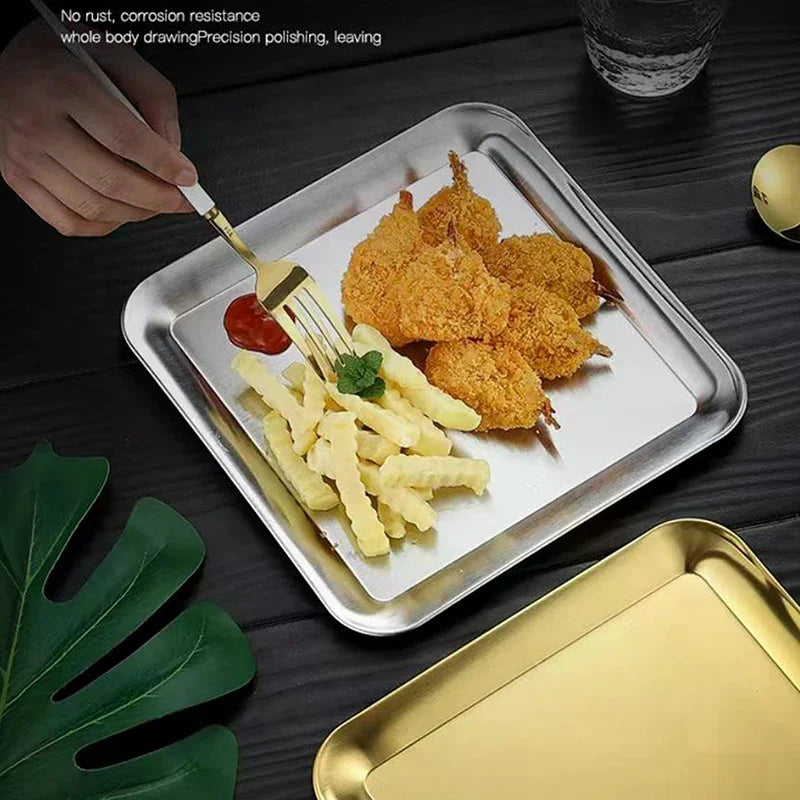 Luxury Square Stainless Steel Serving Tray,Coffee Tray,Desserts – Elegant Serving Platters For Cafe, Restaurant Bathroom Tray Zpaxo