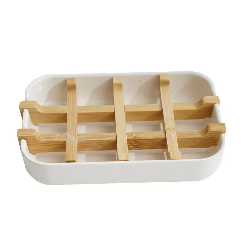 Bamboo Soap Bamboo Eco-friendly Portable Soap Dish with Handcrafted Wooden Holder and Tray for Bathroom Storage Washroom Tools Zpaxo WHITE