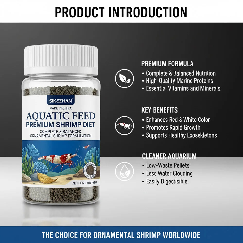SIKEZHAN Premium Aquatic Feed 105ml - Complete Ornamental Shrimp Diet - Balanced Pellets for Healthy Shell Molting & Growth Zpaxo
