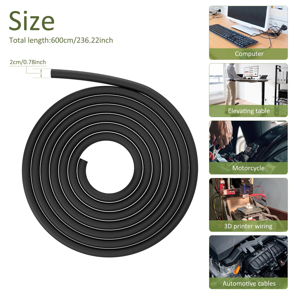 6M Braided Self Closure Cable Sleeve Insulated Cable Flexible Cord Protector Management Sleeve for Home Automotive Desk TV PC Zpaxo black 6m- Cutable