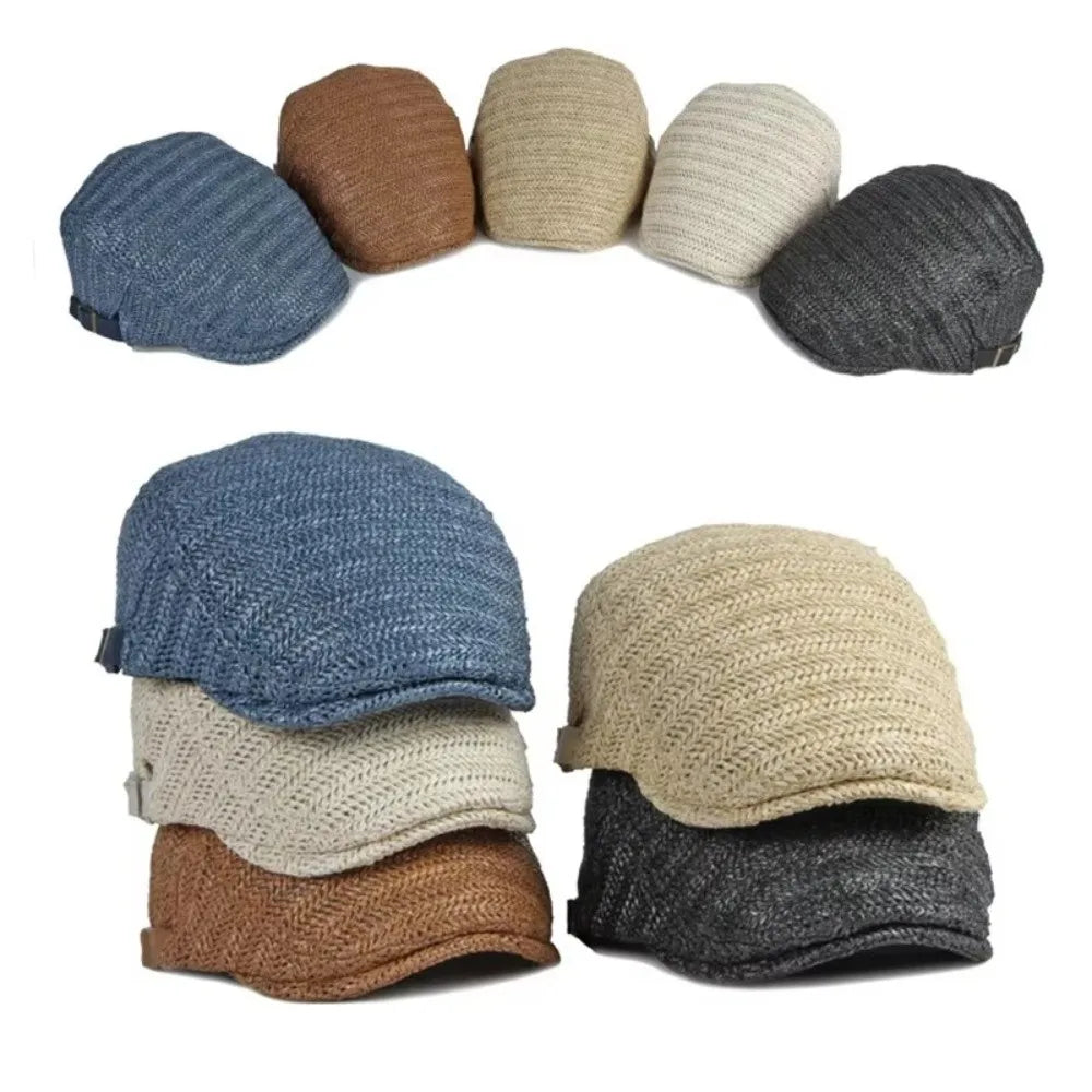Casual Hollow Design Straw Beret Adjustable Sun Protection Newsboy Cap Breathable Ivy Cap Unisex Zpaxo