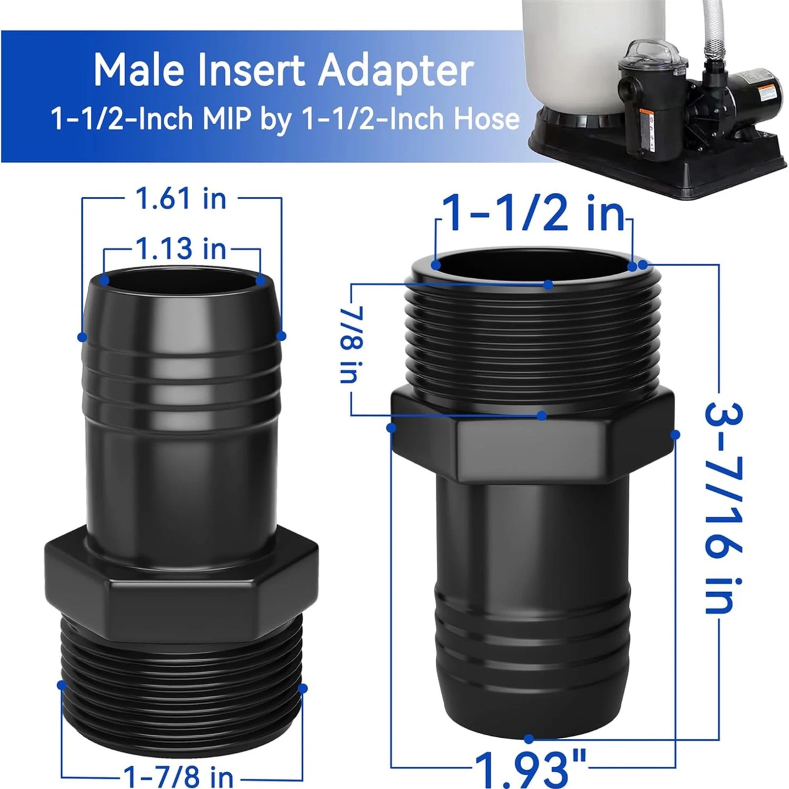 1 2 Pool Hose Adapter Compatible Hayward S160t S190t S200pak1 Male