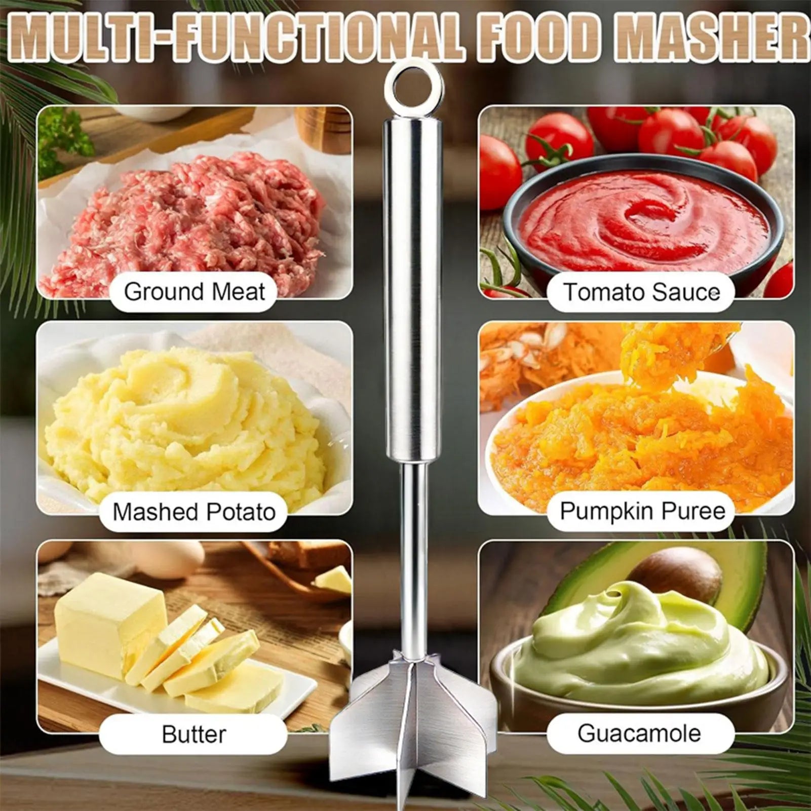 Meat Masher Stainless Steel Smasher Tool Hamburger Chopper for Kitchen Home Cooking Meal Prep Grilling Barbecue Camping Picnic Zpaxo