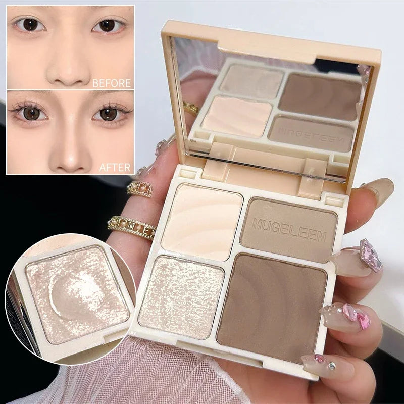 4 Facial Highlighter Makeup Palette Natural Matte Fine Glitter Powder Zpaxo