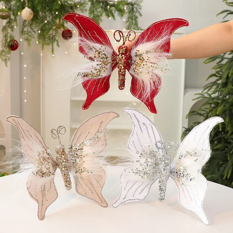 Glitter Fabric Butterfly Christmas Ornament 30×22cm Christmas Ornament Zpaxo