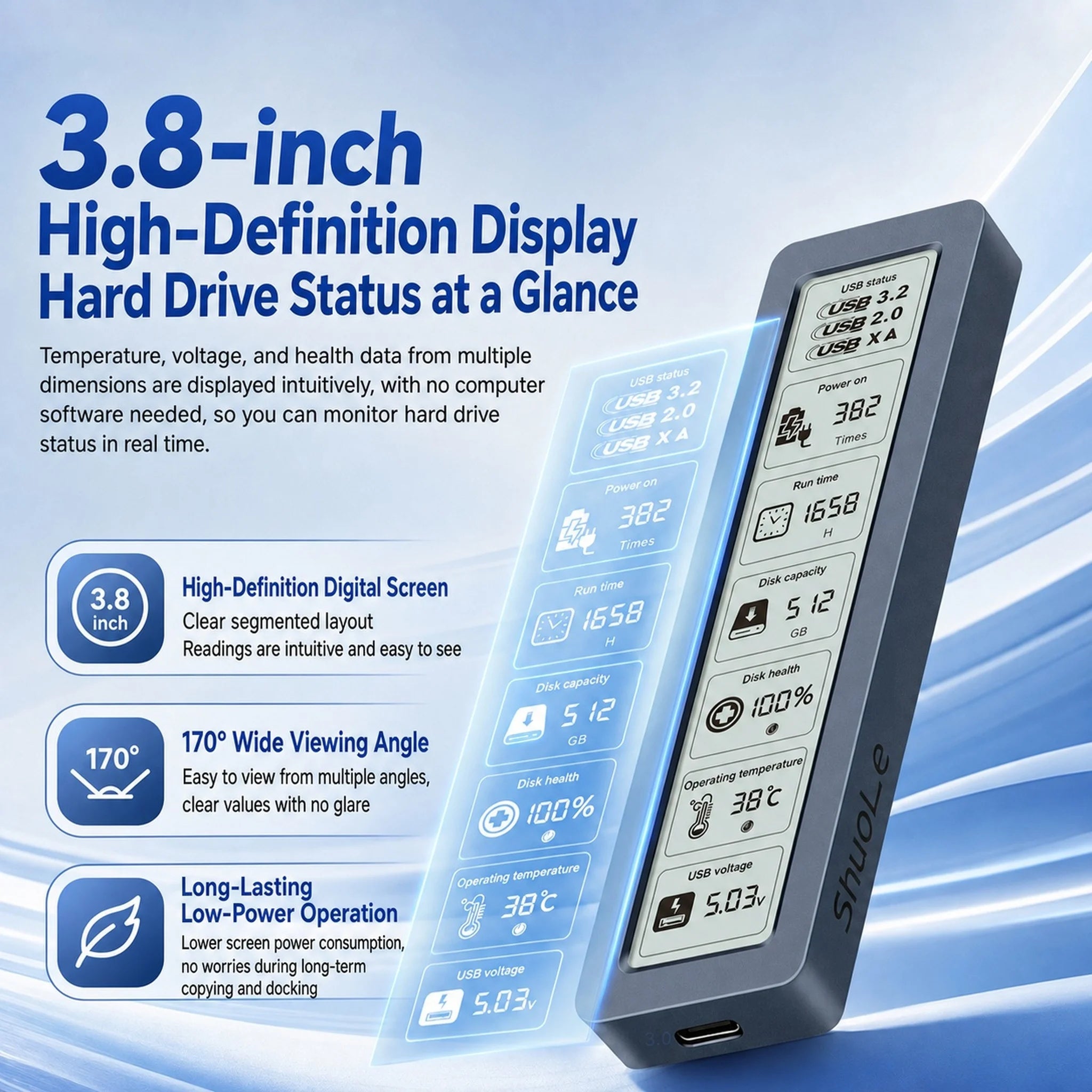 M.2 NVMe SATA SSD Enclosure Visual Smart SSD Case USB 3.2 Gen 2 10Gbps NVMe PCI-E 20Gpbs Zpaxo