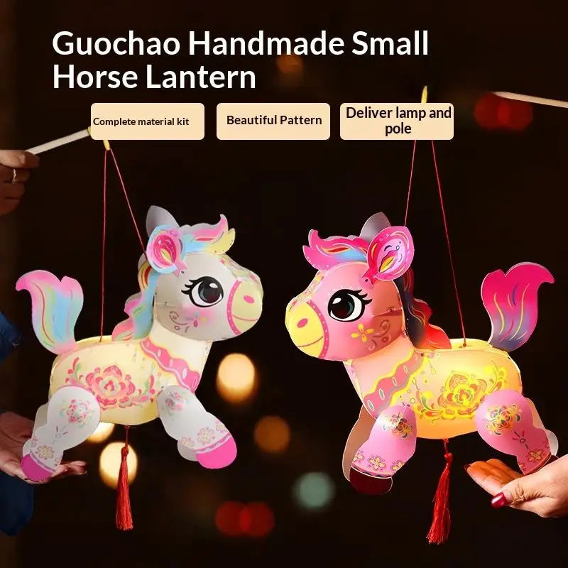 Handcrafted Cartoon Horse Pattern Lantern DIY Spring Festival Glowing Zpaxo