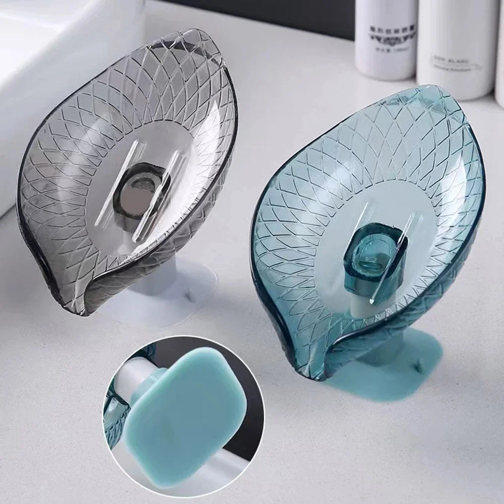 Leaf Design Drain Soap Box Suction Cup Decorative Plastic Self