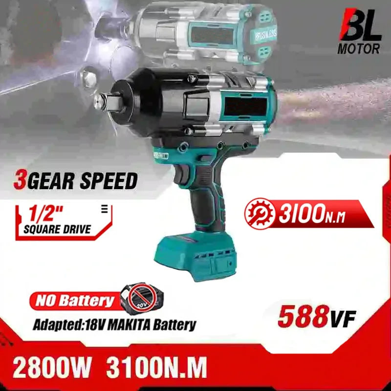 3100N M Torque Brushless Electric Impact Wrench Power Screwdriver