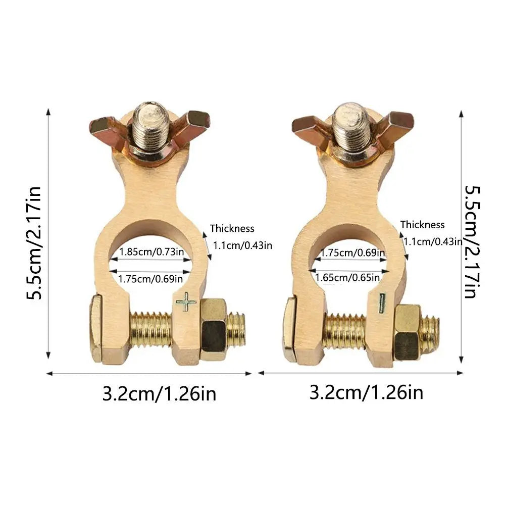 2Pcs Anti-Leakage Brass Battery Terminals Positive & Negative Thickened Auto Battery Clamp Corrosion Resistant Zpaxo