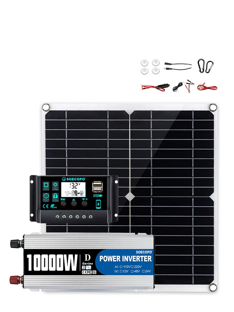 10000W Complete Solar Power 300W Panel 100A Controller Inverter 12V