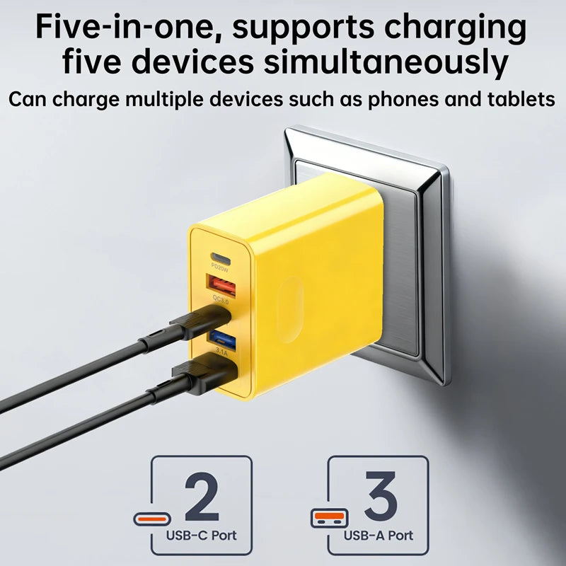 120W 5 Port USB Type C Charger Fast Charging Data Cable USB Phone Charger Adapter for Samsung iPhone Xiaomi Huawei Wall Charger Zpaxo