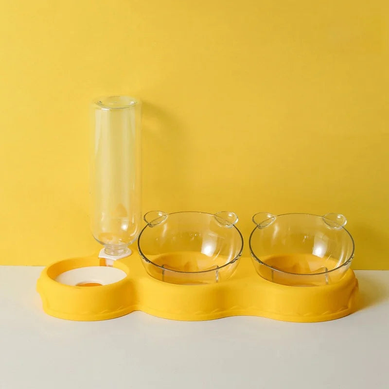 Double Pet Bowl Automatic Water Dispenser Non-slip Cat Dog Food Easy Zpaxo YELLOW