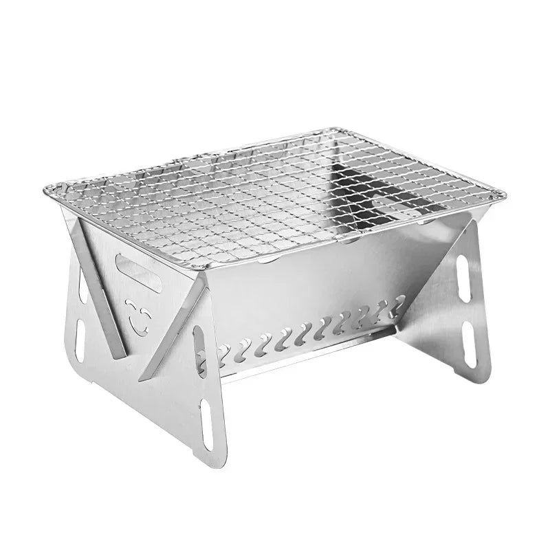 New Mini Outdoor Folding Barbecue Stove Stainless Steel Convenient Card Type Firewood Stove Barbecue Grills Rack Household Stove Zpaxo