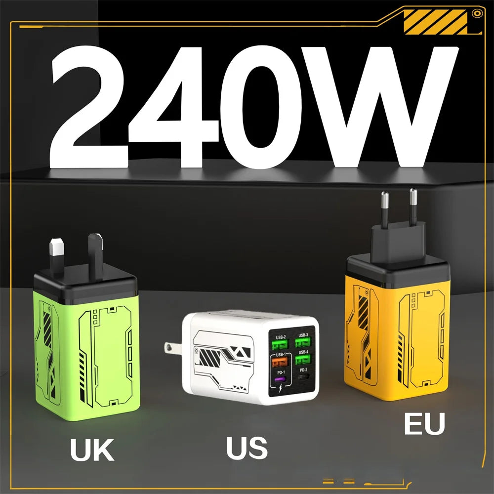 6 in 1 240W USB C Charger PD Fast Charging Mobile Phone Charger Adapter Quinck Charge 3.0 Wall PD USB Type C Charger Zpaxo