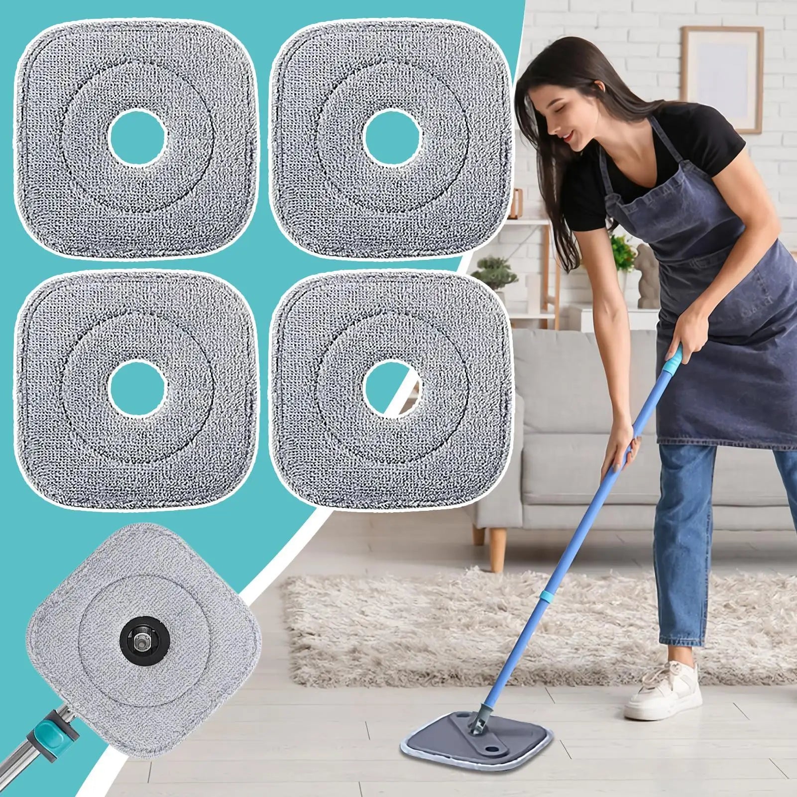 Mop Head Square Highly Absorbent Scrub Brush Deep Clean Microfiber Refills for Home Kitchen Bathroom Room Hardwood Floor Care Zpaxo