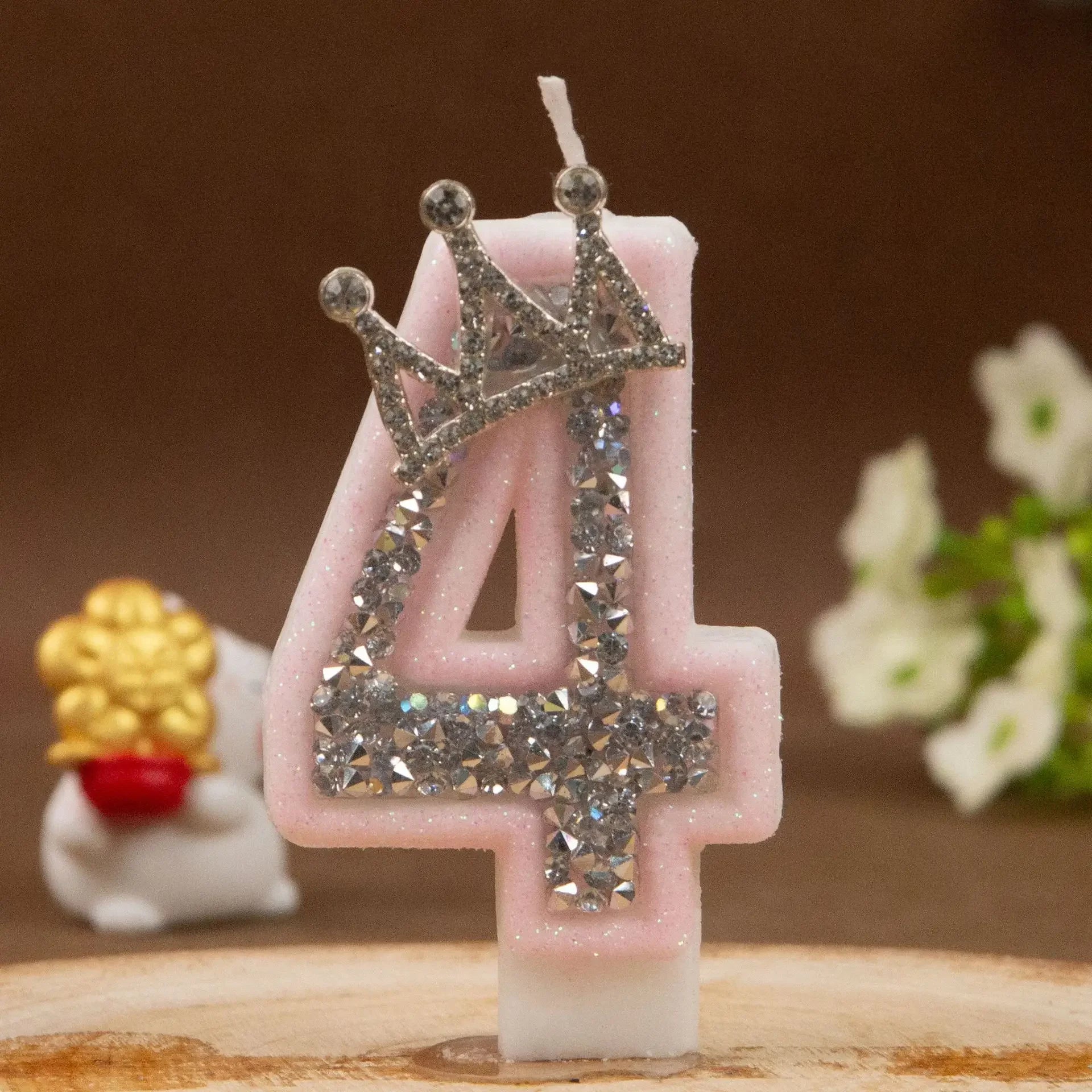 0-9 Pink Glitter Number Candle Silver Rhinestone Crown Kids Birthday Zpaxo Digit 4 B15257E