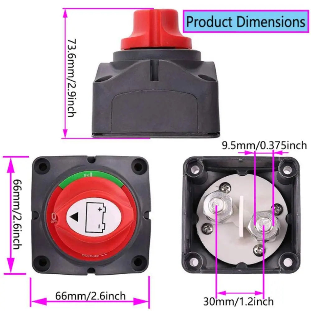 2 Position Battery Disconnect Switch 2 Pin Knob Switch Battery Isolator Switch Second Gear Anti-Leakage Protection Zpaxo
